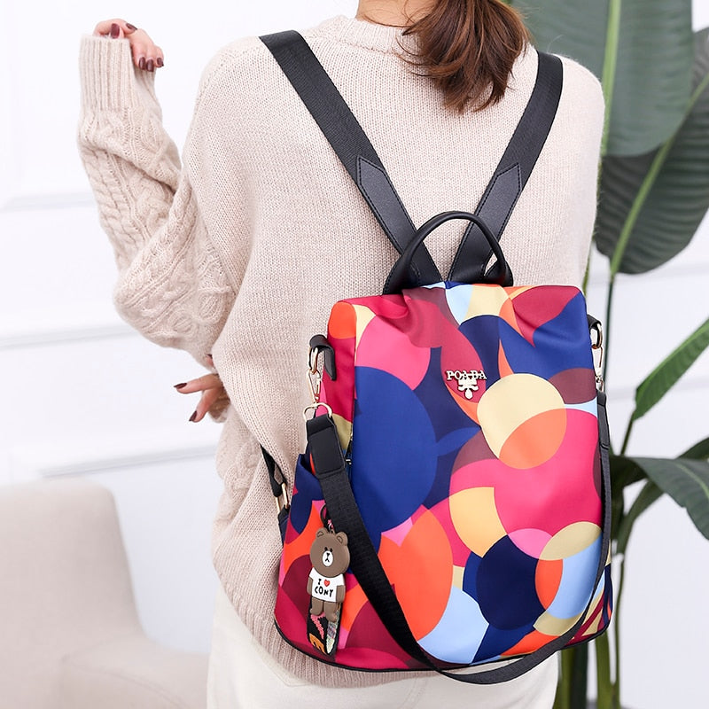 Waterdichte Anti-Diefstal Rugzak – Kleurrijk Design – Dames Rugtas met USB Poort & Verborgen Rits