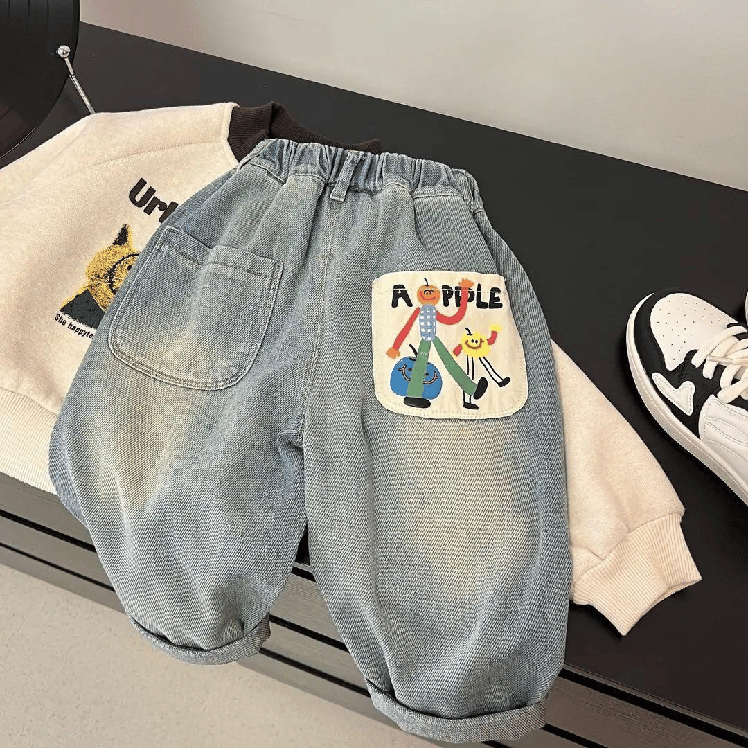 Kinder Jeans met Patch – Comfortabele Baggy Spijkerbroek voor Jongens & Meisjes