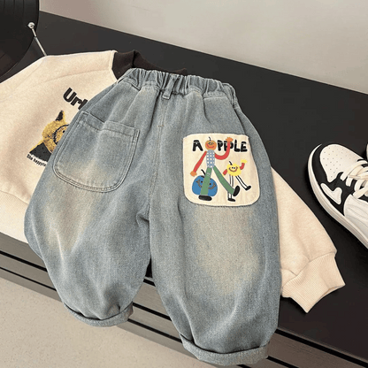 Kinder Jeans met Patch – Comfortabele Baggy Spijkerbroek voor Jongens & Meisjes