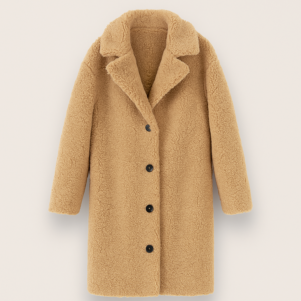 Lange Teddy Jas Dames – Warme Winterjas met Knoopsluiting