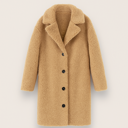 Lange Teddy Jas Dames – Warme Winterjas met Knoopsluiting