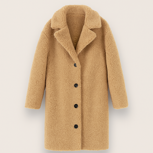 Lange Teddy Jas Dames – Warme Winterjas met Knoopsluiting