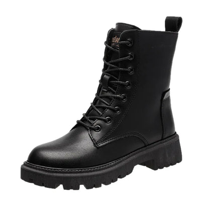 Dames Veterlaarzen met Warme Bontvoering – Zwarte Winterboots
