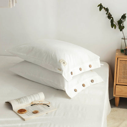 Kussenslopen Set – Linnenlook met Houten Knoopsluiting in Roze, Wit & Groen – 50x75 cm