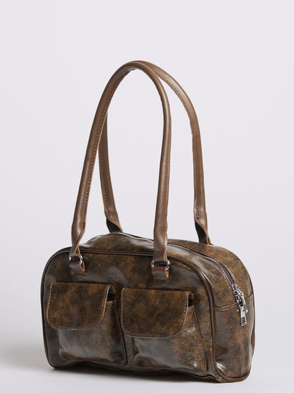 Luxe Vintage Schoudertas met Voorvakken – Vegan Leer & Tijdloos Design