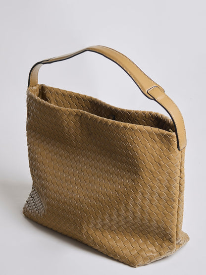 Liorra Vegan Leren Geweven Hobo Schoudertas Zwart – Stijlvol & Ruim