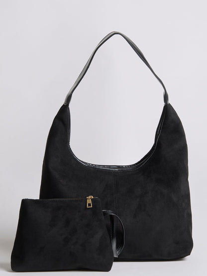 Zwarte Suède Schoudertas – Minimalistisch & Ruim Design