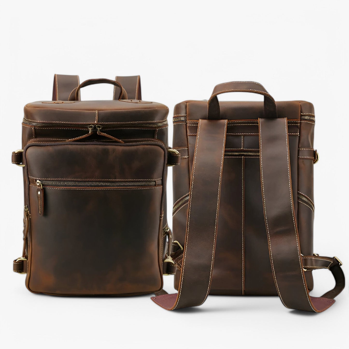 Vintage Leren Schouder- en Rugtas – Handgemaakt & Duurzaam