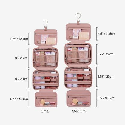 Lichtroze Hangende Toilettas met Gewatteerd Design – Organizer met Transparante Vakken & Haak