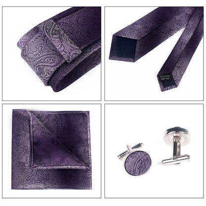 Luxe Paisley Stropdas Set – Inclusief Pochet en Manchetknopen