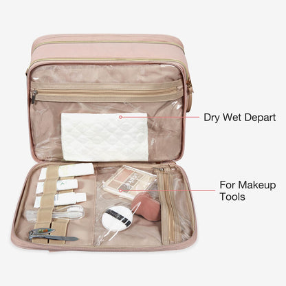 Luxe Toilettas & Make-up Organizer – Reistas met Flessenhouders & Meerdere Vakken – Roze