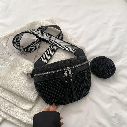 Chique Crossbody Heuptas met Studs – Luxe Schoudertas met Extra Pouch