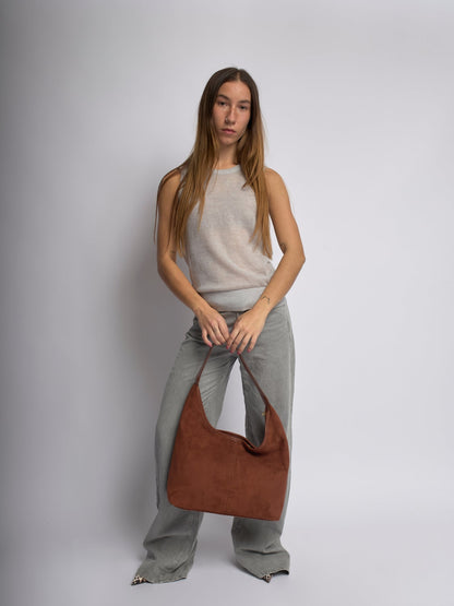 Zwarte Suède Schoudertas – Minimalistisch & Ruim Design