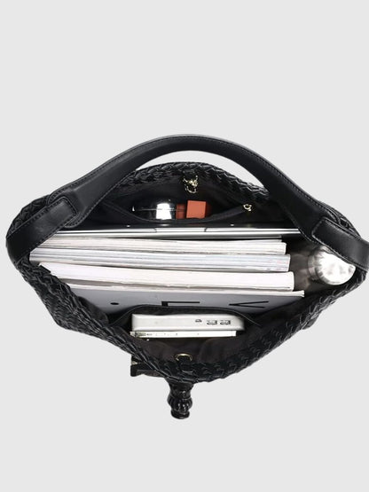 Liorra Vegan Leren Geweven Hobo Schoudertas Zwart – Stijlvol & Ruim