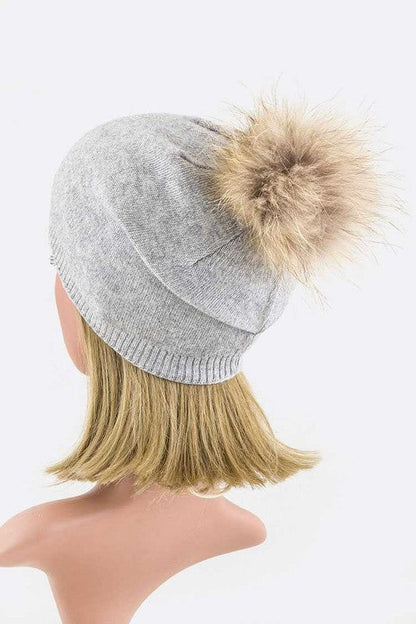Wol-Cashmere Muts met Afneembare Bont Pompon