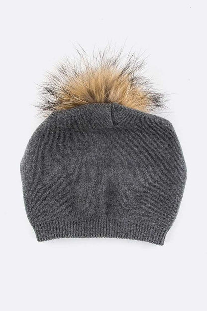 Wol-Cashmere Muts met Afneembare Bont Pompon