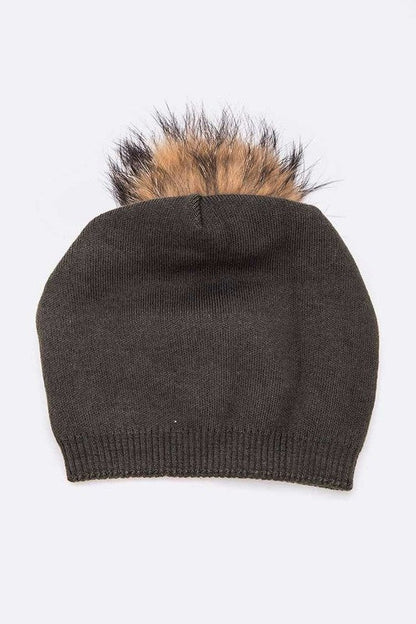 Wol-Cashmere Muts met Afneembare Bont Pompon