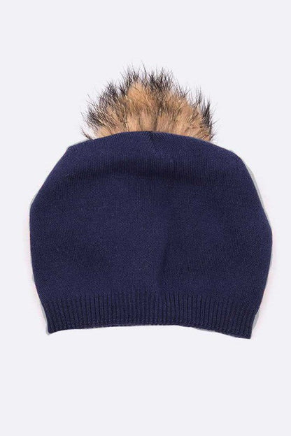 Wol-Cashmere Muts met Afneembare Bont Pompon