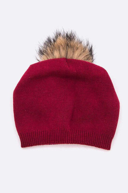 Wol-Cashmere Muts met Afneembare Bont Pompon