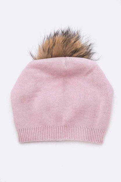 Wol-Cashmere Muts met Afneembare Bont Pompon