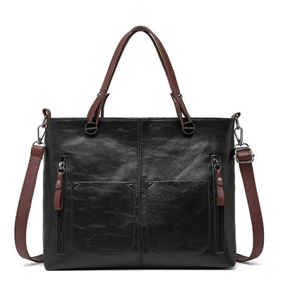 Shopper Handtas Dames – Grote Leren Tas met Voorvakken & Schouderband