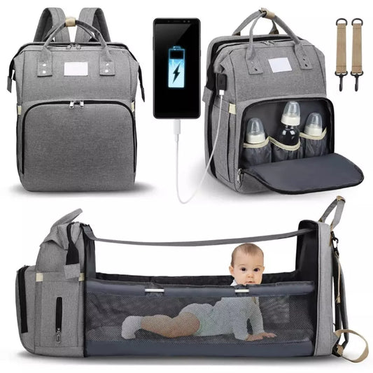 Multifunctionele Luierrugtas met Babybed & USB Oplaadpoort – Waterdicht & Ruim