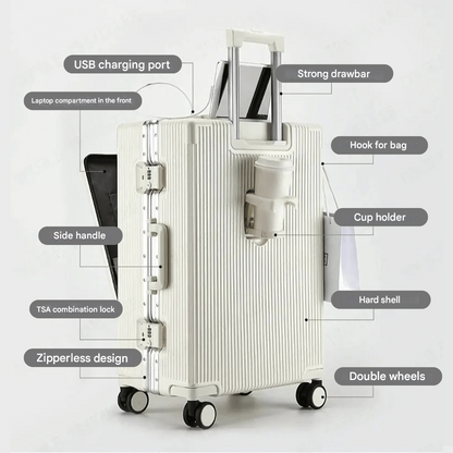 Slimme Handbagage Koffer – Harde Trolley met 360° Wieltjes & Extra Opbergvakken