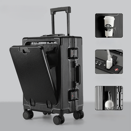 Slimme Handbagage Koffer – Harde Trolley met 360° Wieltjes & Extra Opbergvakken