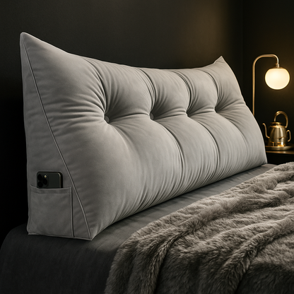 Lang Hoofdbord Kussen – Ergonomisch Rugsteun Kussen met Zijvakken voor Bed