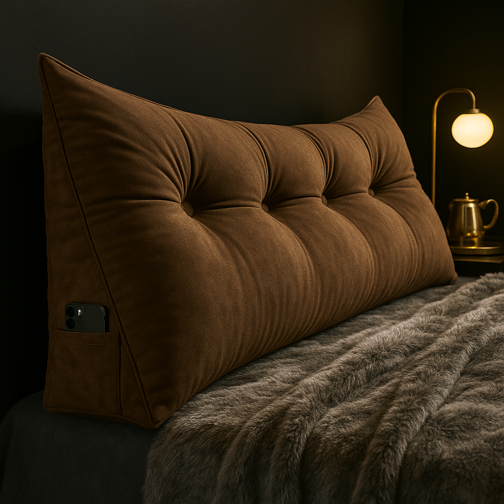 Lang Hoofdbord Kussen – Ergonomisch Rugsteun Kussen met Zijvakken voor Bed