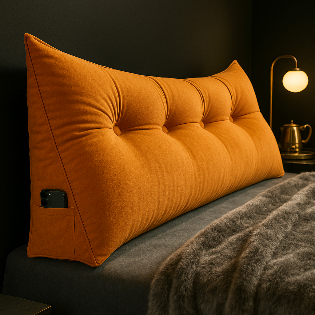 Lang Hoofdbord Kussen – Ergonomisch Rugsteun Kussen met Zijvakken voor Bed