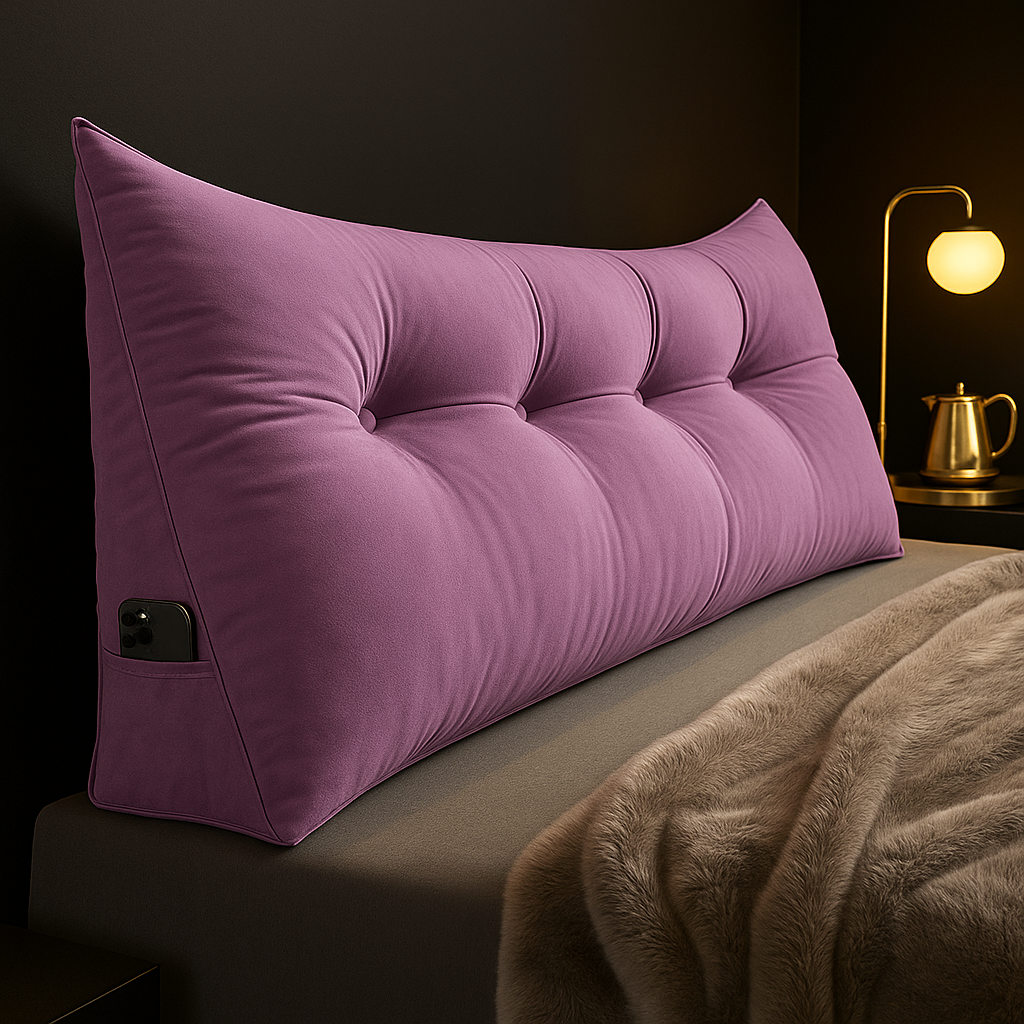 Lang Hoofdbord Kussen – Ergonomisch Rugsteun Kussen met Zijvakken voor Bed