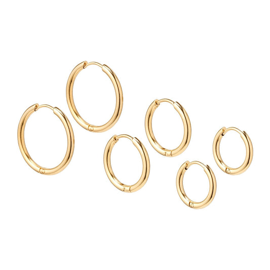 Set van 3 Goudkleurige Hoops – Minimalistische RVS Oorringen in Verschillende Maten