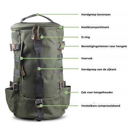 Visrugzak met Hengelhouders – Ruim, Duurzaam & Waterafstotend