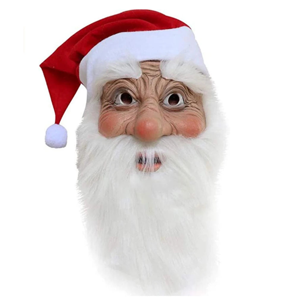 Kerstman Masker met Baard – Realistisch Kerstmasker met Kerstmuts