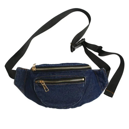Trendy Denim Heuptas – Casual Crossbody Schoudertas met Ritsvakken
