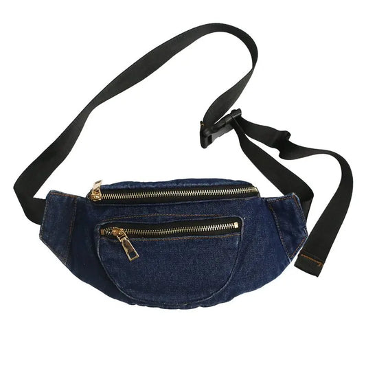 Trendy Denim Heuptas – Casual Crossbody Schoudertas met Ritsvakken
