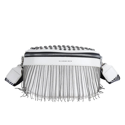 Trendy Crossbody Tas met Franjes – Fashion Schoudertas met Ritssluiting