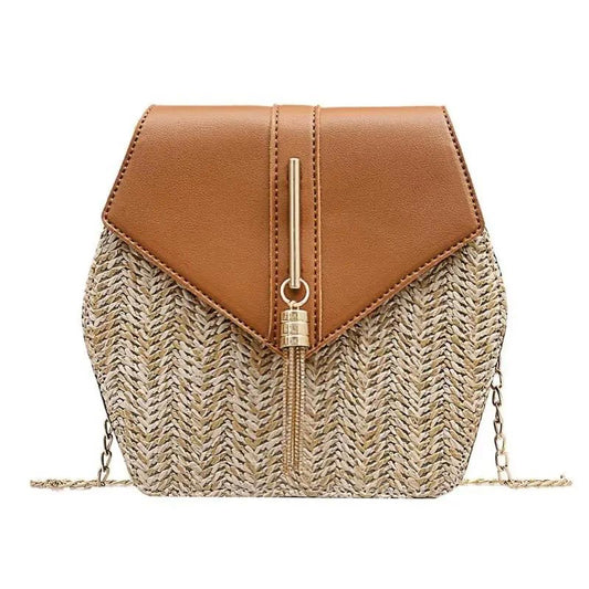 Dames Schoudertas van Riet met Leren Accent – Zomers, Licht & Elegant