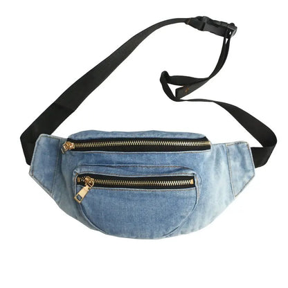 Trendy Denim Heuptas – Casual Crossbody Schoudertas met Ritsvakken