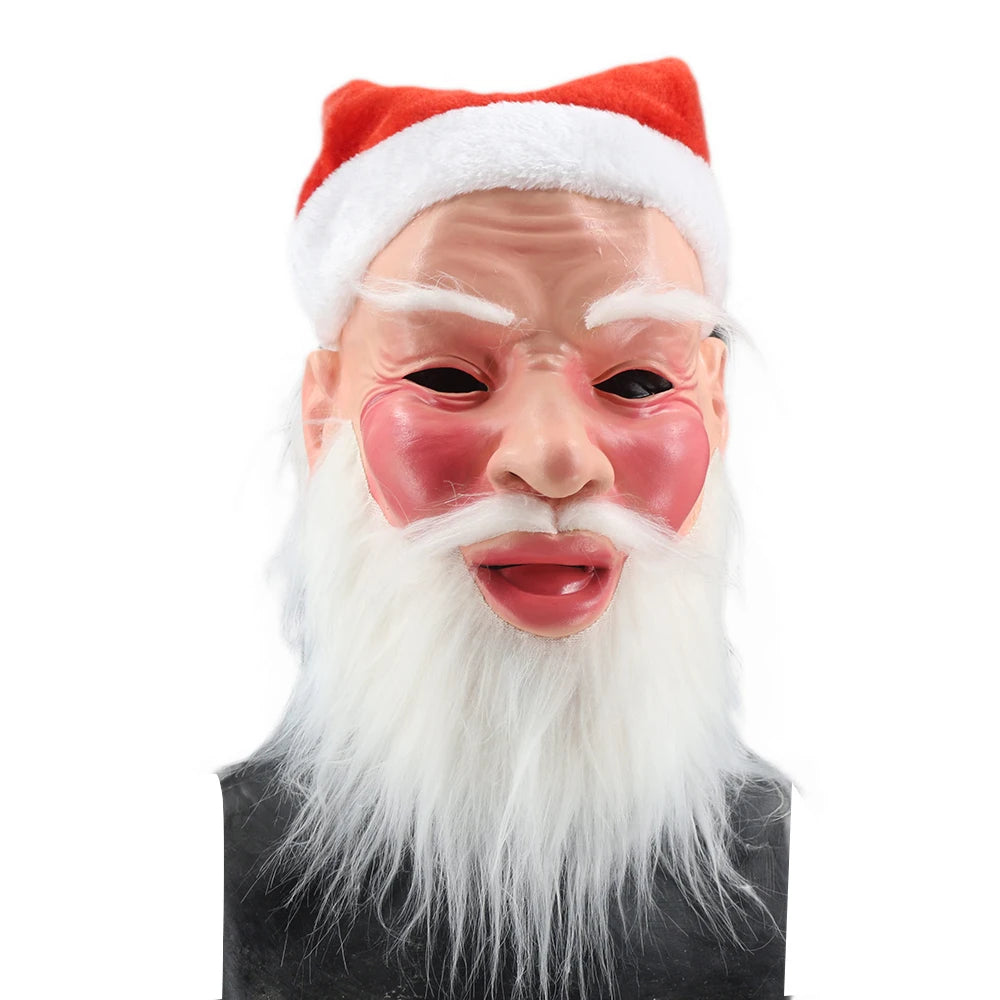 Kerstman Masker met Baard – Realistisch Kerstmasker met Kerstmuts