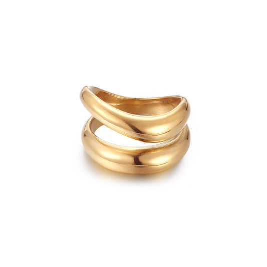 Goudkleurige Dubbele Bandring  – Modern & Minimalistisch Dames Sieraad