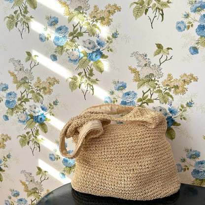 Bohemian Strandtas – Grote Rieten Shopper met Rits, Duurzaam Geweven