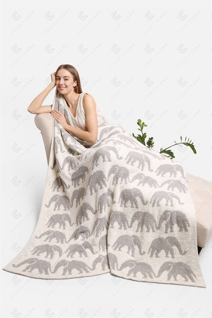Olifantenpatroon Luxe Zachte Fleece Deken – 127 × 152 cm