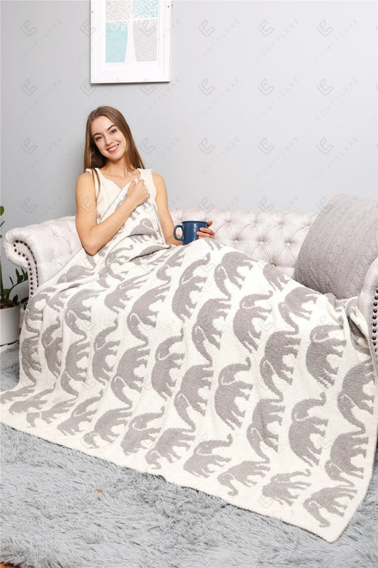 Olifantenpatroon Luxe Zachte Fleece Deken – 127 × 152 cm
