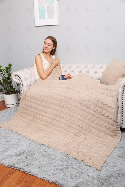 Grofgebreide Luxe Kabel Knit Fleece Deken – Zachte Woonplaid 130x140cm