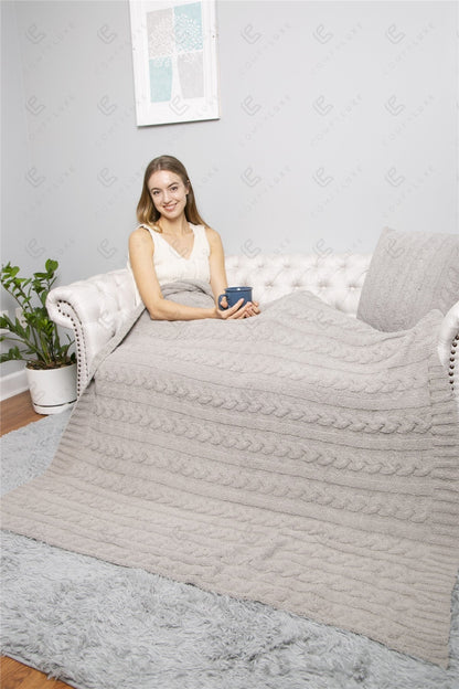 Grofgebreide Luxe Kabel Knit Fleece Deken – Zachte Woonplaid 130x140cm