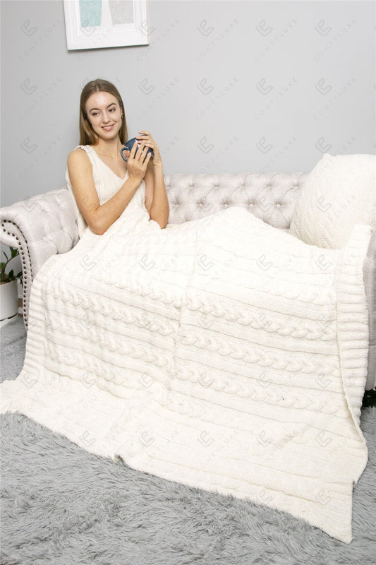 Grofgebreide Luxe Kabel Knit Fleece Deken – Zachte Woonplaid 130x140cm