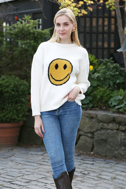 Happy Face Lounge Sweater – Zachte Trui met Smiley Print