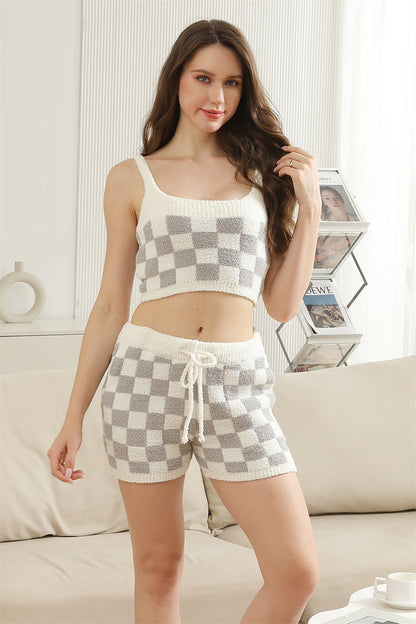 Checkered Pattern Luxe Zachte Crop Tanktop – Comfort & Stijl